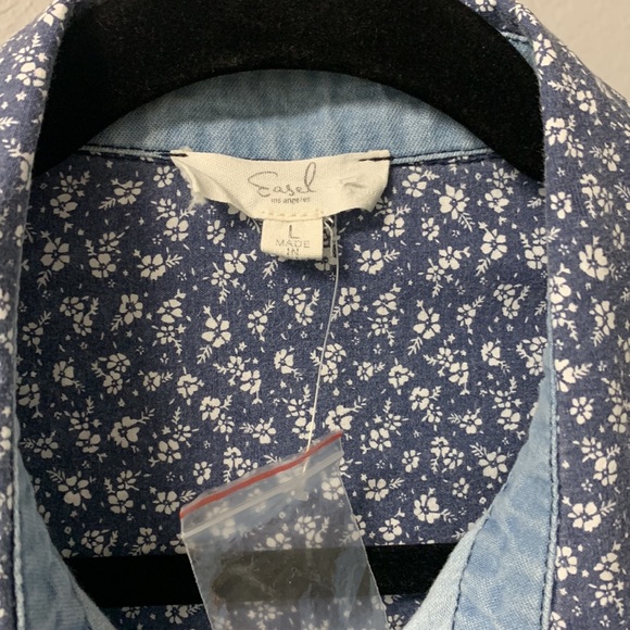 Easel Floral Printed Washed Denim Chambray Patched Loose Fit Size Large - Picture 7 of 8